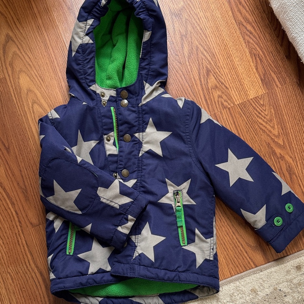 Mini Boden Kids Star Patterned Blue and Green Jacket, 18-24 Months